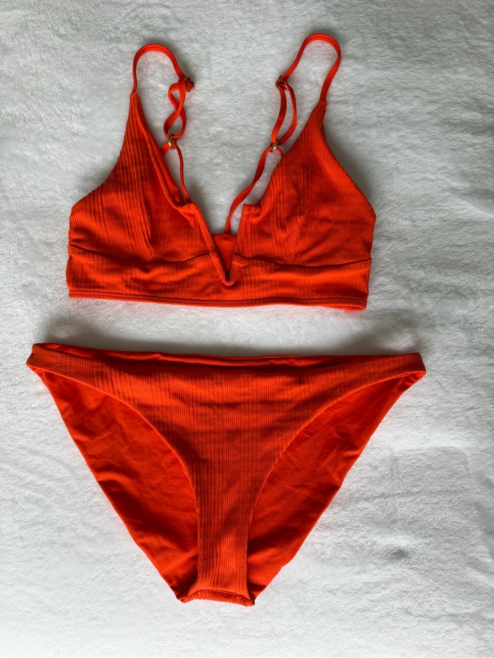 l*space Ribbed V-Notch Bikini Set in Bright Orange